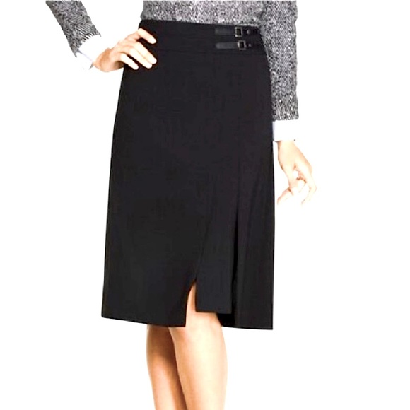 WHBM Black Skirt w/ Side Buckle and Front Slit - Picture 3 of 16